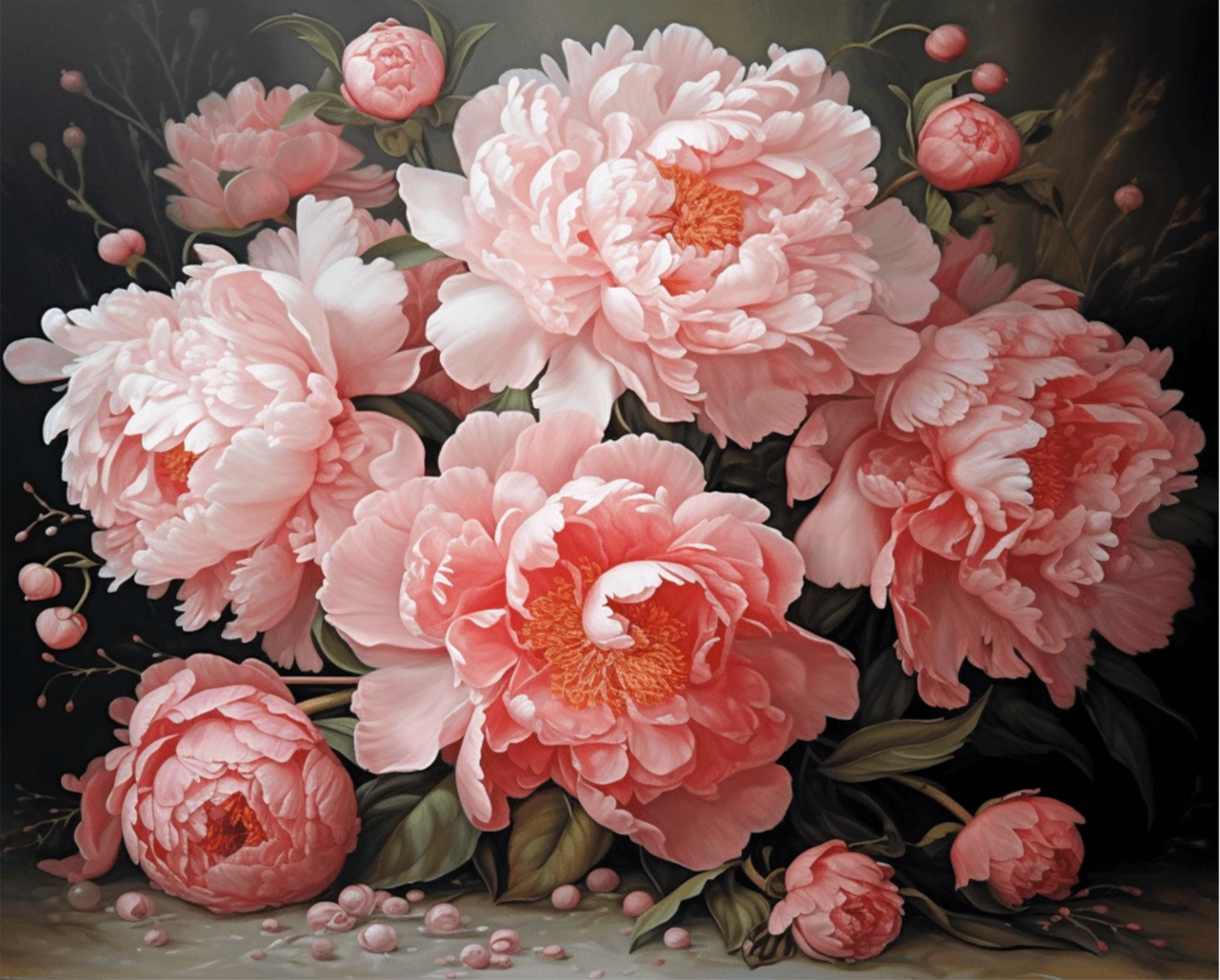 Pintura Flores y Botones con varias flores rosas y botones por nace