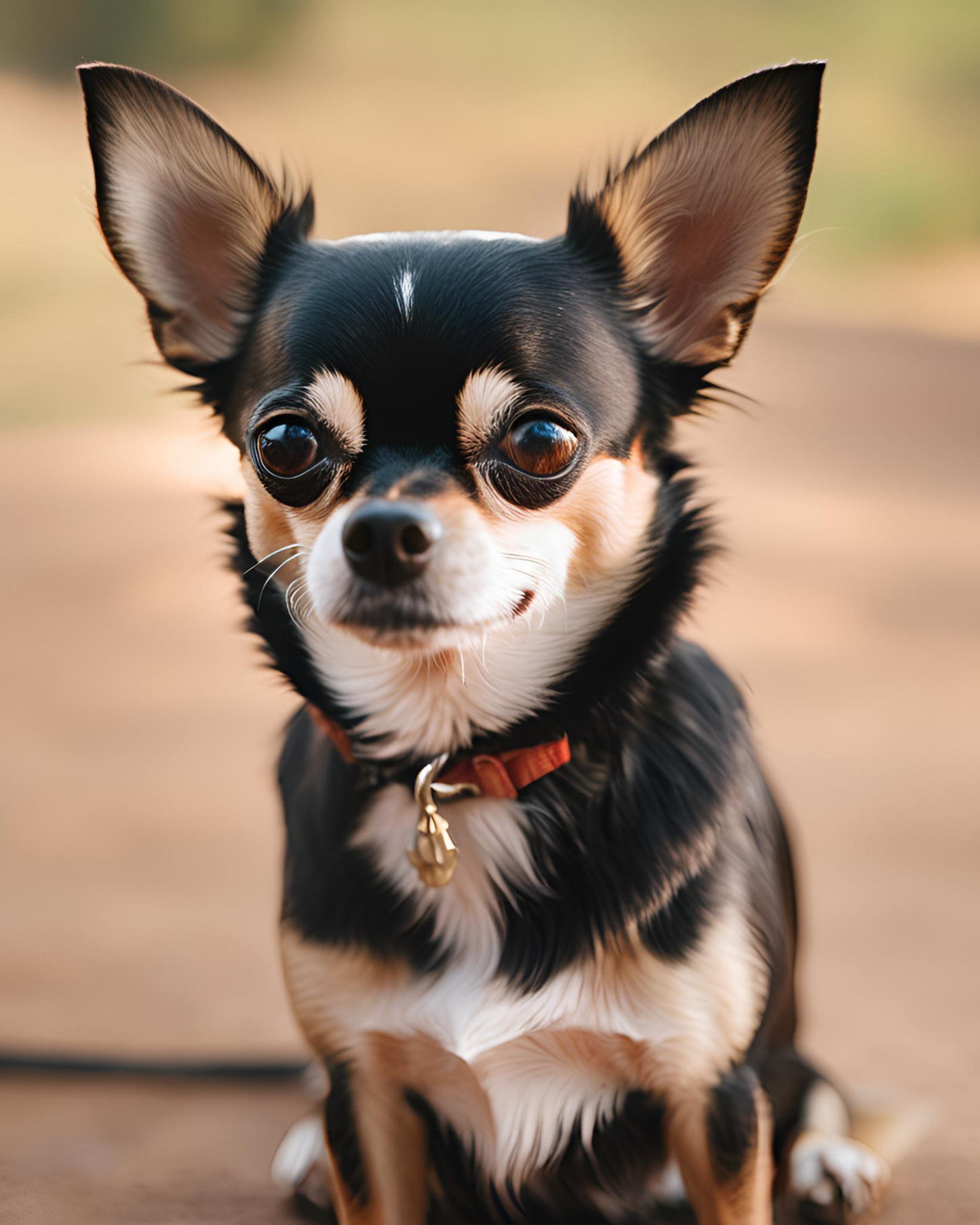 Pintura Mi Perro Chihuahua Negro con mirada tierna y fondo neutro