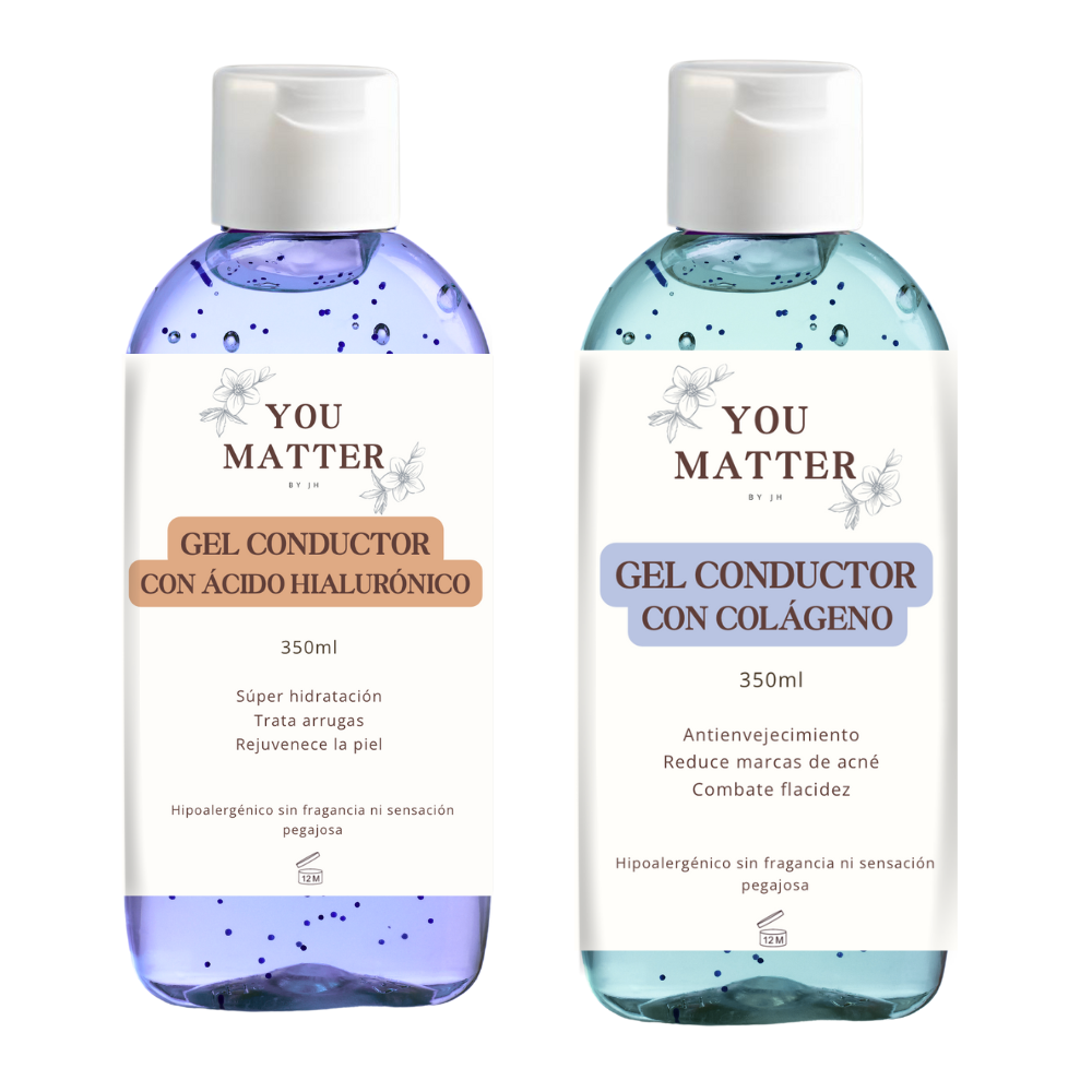 Par de Geles Conductores Faciales de Ácido Hialurónico y colágeno You Matter 350ml para tratamientos de rejuvenecimiento y hidratación profunda