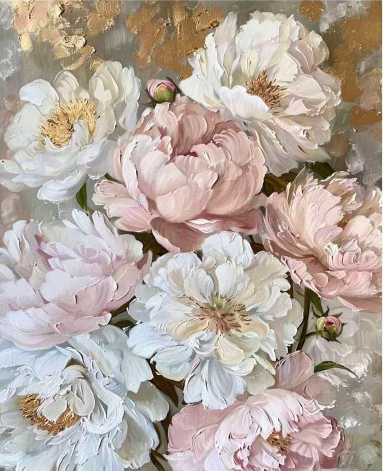 Pintura Flores Imperiales con flores en tonos claros y pasteles nude