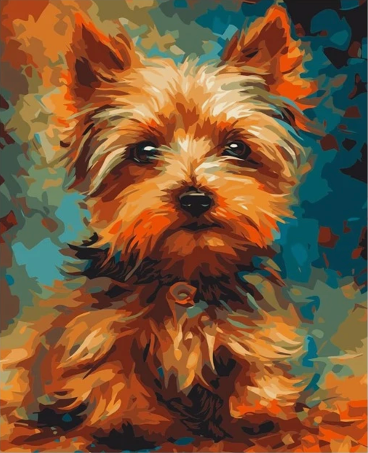 Pintura Yorkshire de un perrito en estilo detallado